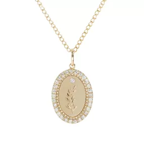 10K Gold Small Pave Diamond Olive Branch Pendant