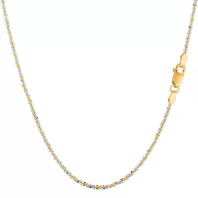 14k 2 Tone Yellow And White Gold Sparkle Chain Necklace, 1.5mm