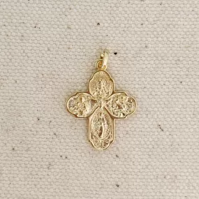 18k Gold Filled Catholic Four-Way Cross Pendant