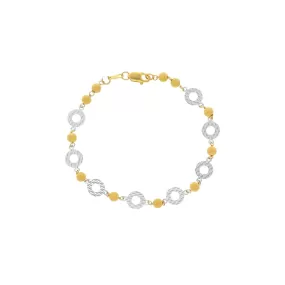 22K Yellow Gold Link Peace Bracelet W/ White Gold Disc Accents, 6.5 grams