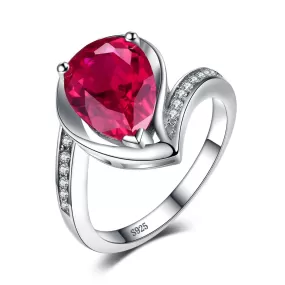 4.9ct Ruby Water Drop Pear Silver Ring