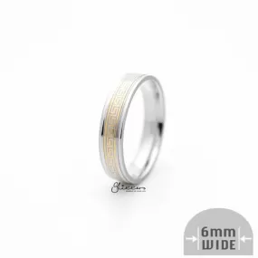 6mm Silver Greek Key on Gold Background Stainless Steel Band Rings