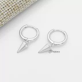 925 Sterling Silver One-Touch Hoop Earrings with Dangle Spike - Silver