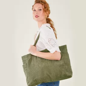 Accessorize London Women's Fabric Green Cord Shopper Bag