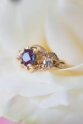 Alexandrite and diamonds engagement ring / Azalea