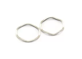 Antique Silver Circle Rings, 24 Antique Silver Plated Brass Wavy Circle Rings, Charms (15.5x0.80mm) BS 1756 H0562