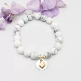 Arctic Blossoms:  White Howlite with Silver Aura Charm