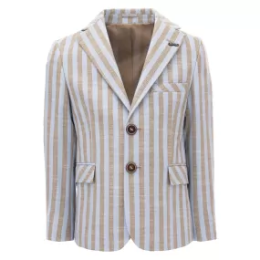 Beige Striped Peak Lapel Blazer