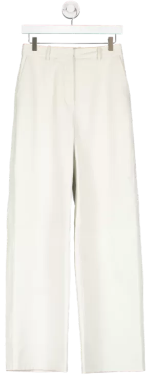 BOSS White Regular Fit Leather Trousers With Wide Leg UK 8