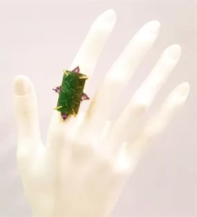 Carved Green Tourmaline & Amethyst Cocktail Ring