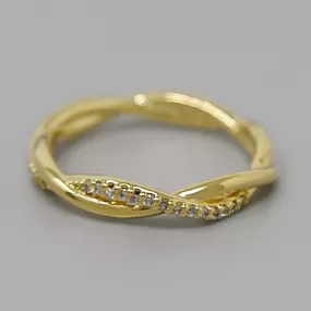 Cubic Zirconia Pave Twisted Gold Dipped Ring