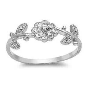 Cubic Zirconia Rose Sterling Silver Ring