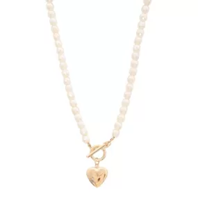 Gold Heart Drop Pearl Strand Toggle