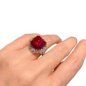 Huge Cut Ruby 925 Sterling Silver Ring