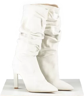 Karen Millen Cream Suede Mid Calf Slouch Heeled Boot UK 4 EU 37 👠