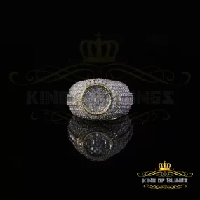 King of Bling's Sterling Yellow Silver 5.50ct Buguette VVS 'D' Moissanite Round Men's Ring SZ 10