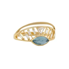 Marquise Aquamarine Sunrise Ring with Diamond Details