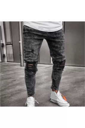 Mens Skinny Stretch Denim Pants Distressed Ripped Freyed Slim Fit Jeans Trousers