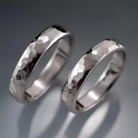 Narrow Hammered Texture Wedding Bands, Set of 2 Rings