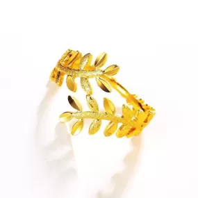 New Fashion Leaves Pure Gold Color Rings for Women (Adjustable)