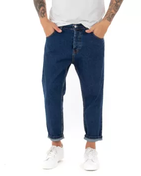 Pantaloni Jeans Uomo Loose Fit Denim Scuro Basic Cinque Tasche Casual GIOSAL-P4078A