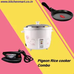 Pigeon 2021 Combo Offers - Blossom 1.8 Electric Rice Cooker   Tawa   Dry Iron Box