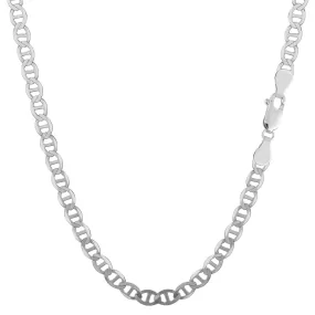 Sterling Silver Rhodium Plated Flat Mariner Chain Necklace, 3.5mm