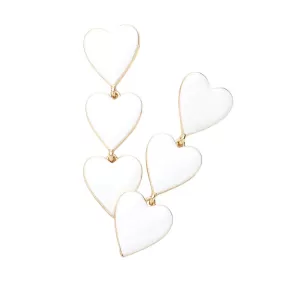 Triple Enamel Heart Link Dangle Earrings