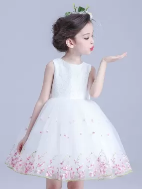 White Sleeveless Flower Girl Dresses Jewel Neck Kids Social Party Dresses